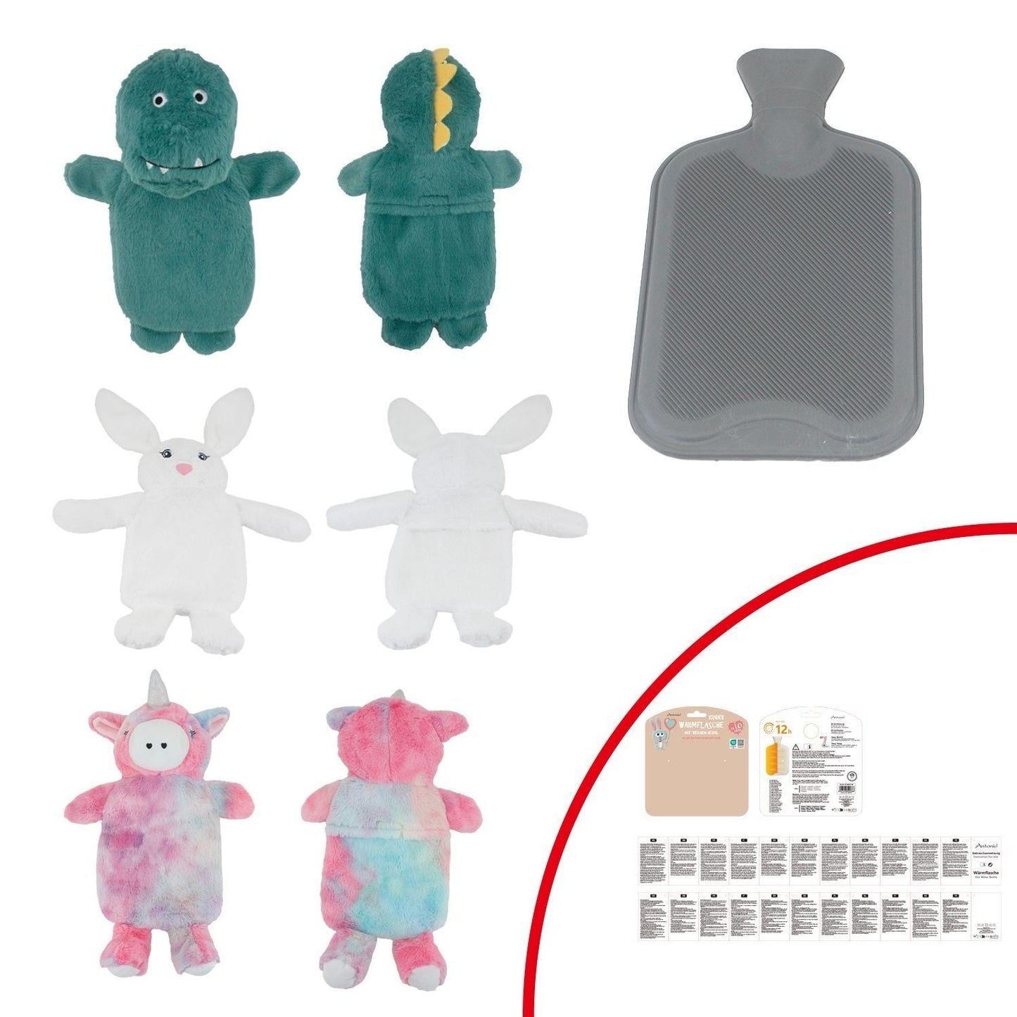 Kinder Wärmflasche 1L mit Tiermotiv » weicher Fell Bezug » Körperwärmer » flauschiges Heizkissen für Kinder