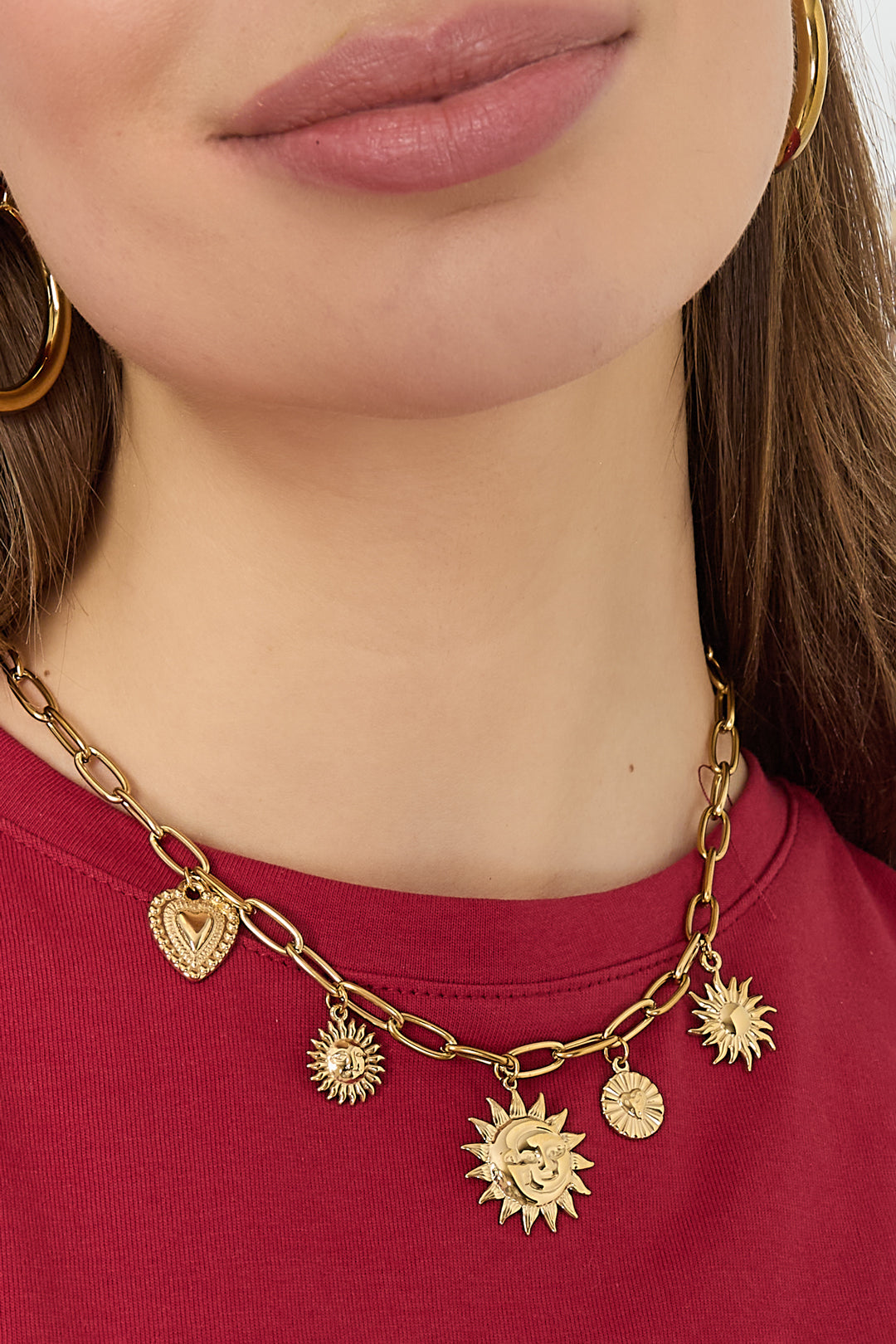 Halsketten mit Herzanhänger aus Edelstahl, lässige und schlichte Serie, Damenschmuck