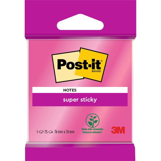 Post-it® Super Sticky Notes 6820S3, 76 x 76 mm, neongrün, neonpink, ultragelb, ultragrün, ultrapink, 1 Block à 75 Blatt, 100% PEFC SGSCH-PEFC-COC-110078 | Packung (1 Stück)