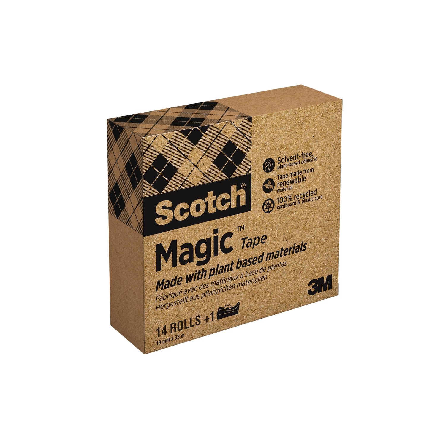 Scotch® Magic™ Klebeband 9-1933R, mit 66 % pflanzlichem Klebstoff hergestellt, 19 mm x 33 m, 14 Rollen/Packung + GRATIS Scotch® Abroller C38, Schwarz  | Packung (1 Stück)