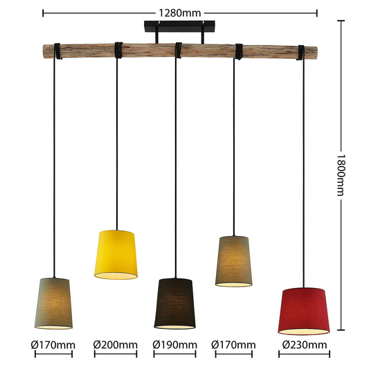 B-Ware Lindby Amilia Hängeleuchte Hängelampe Lampe Leuchte 5 Fl. E27 Holz Eisen Bunt143