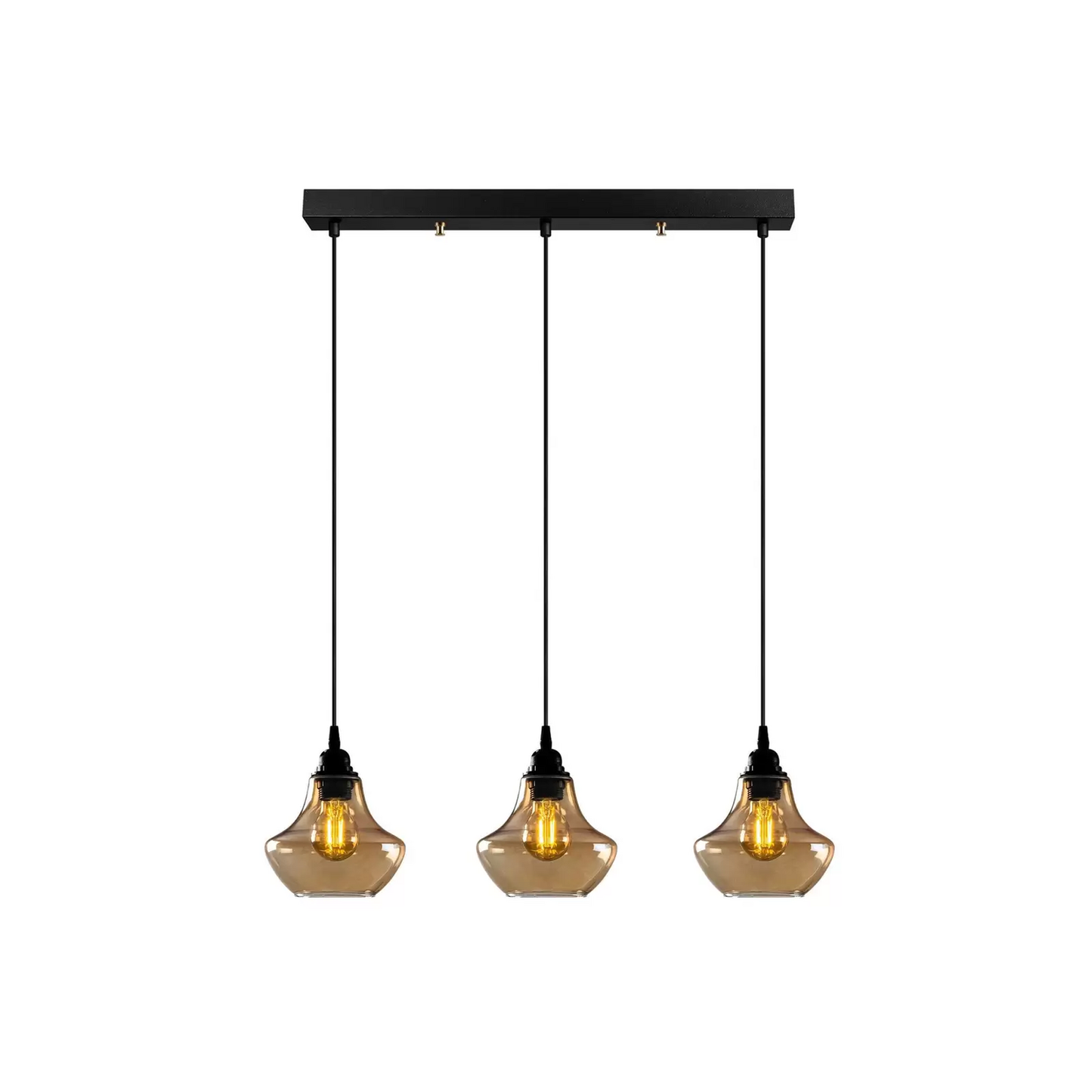 B-flokks hengiljós, gulllitað 052, gegnsætt gler, þriggja ljósa, langt loftljós