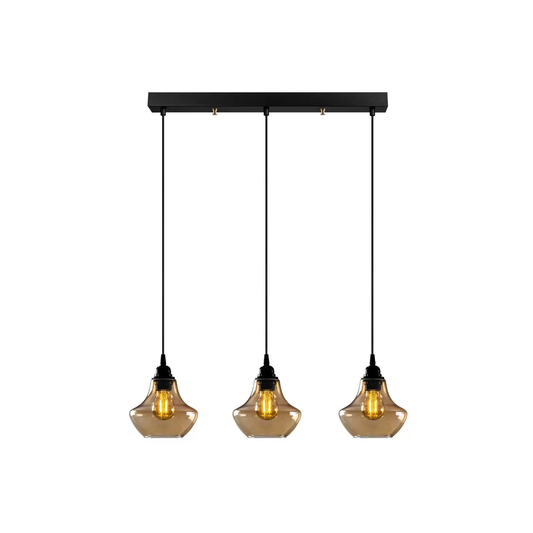 B-flokks hengiljós, gulllitað 052, gegnsætt gler, þriggja ljósa, langt loftljós