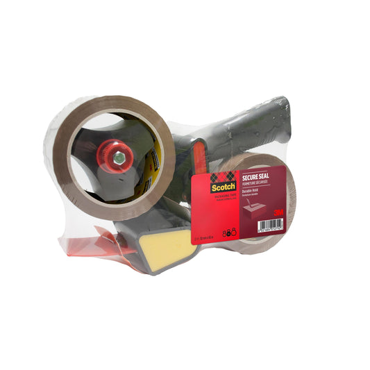 Abroller mit Pistolengriff + Scotch® Verpackungsklebeband für einen sicheren Verschluss, Braun, 50 mm x 66 m, 1 Dispenser + 2 Rollen/Packung | Packung (1 Stück)