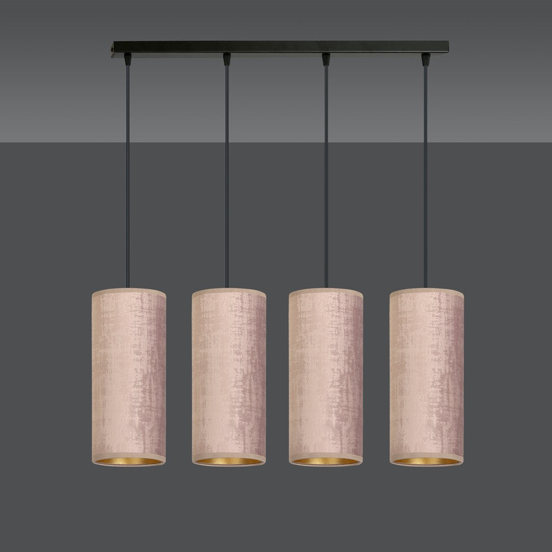 B-lager Emibig Lighting hengilampi Joni hengilampi úr textíl, 4 fl. á lengd, rósagylltur