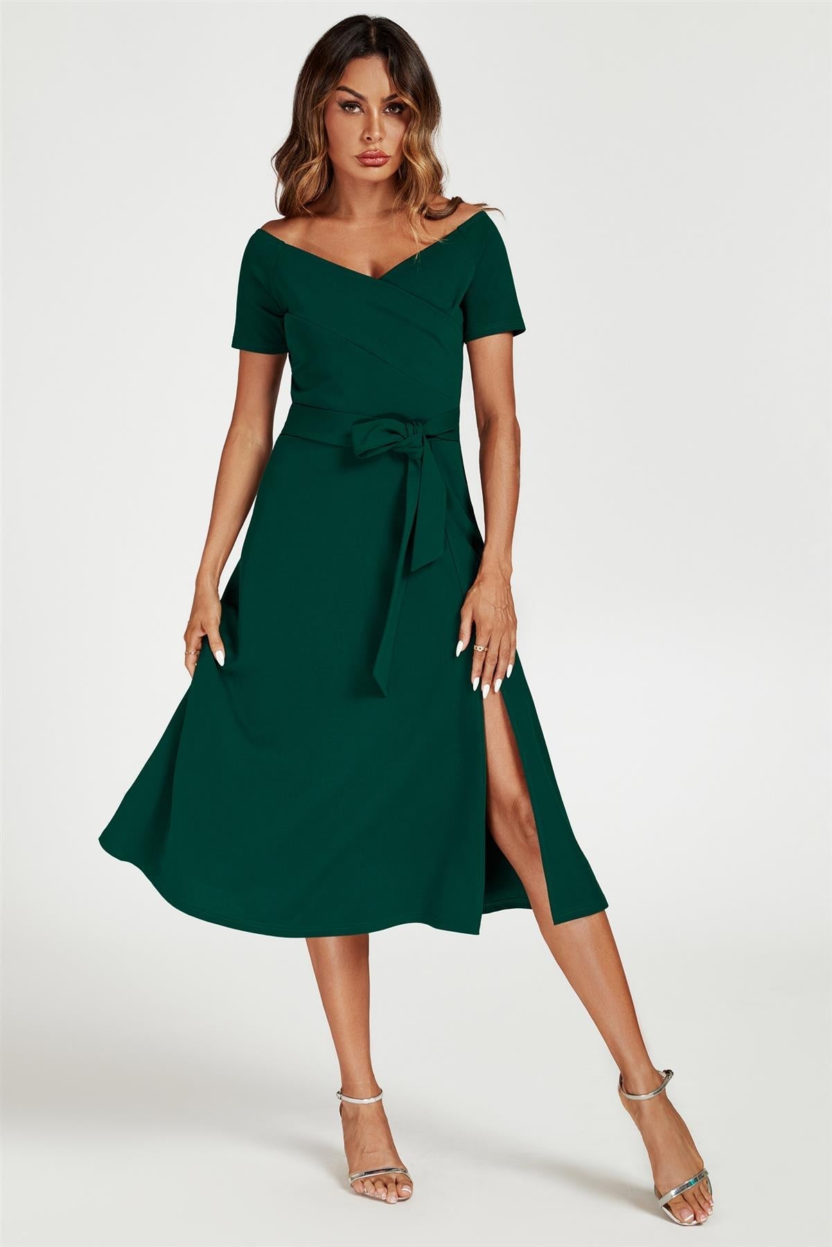 Bardot Midi Dress In Green