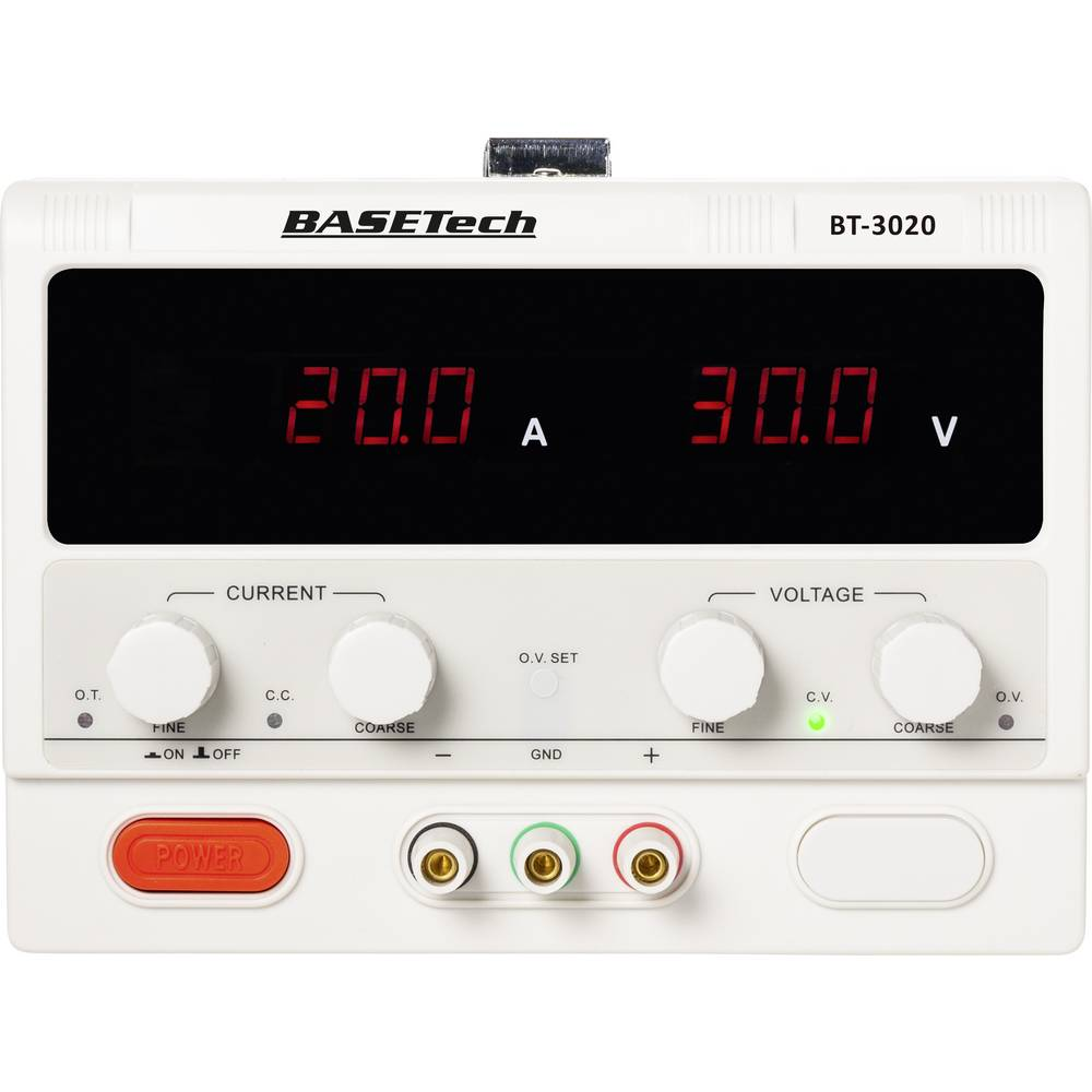 Basetech Bt 3020 rannsóknarstofuaflgjafi, stillanleg 0-30 V/Dc, 0-20 A, 600 W aflgjafi, á lager