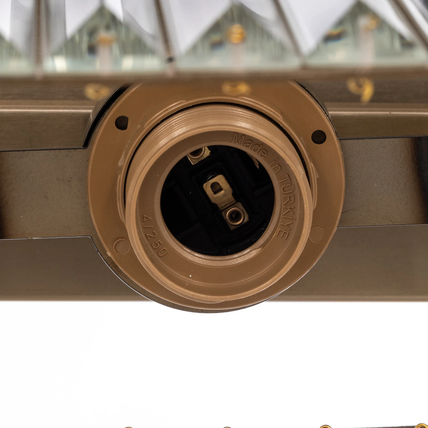 Loftljós í B-flokki AV-1795-4EY, 4 ljósastaur, forn gulllitað loftljós, ljóskastari