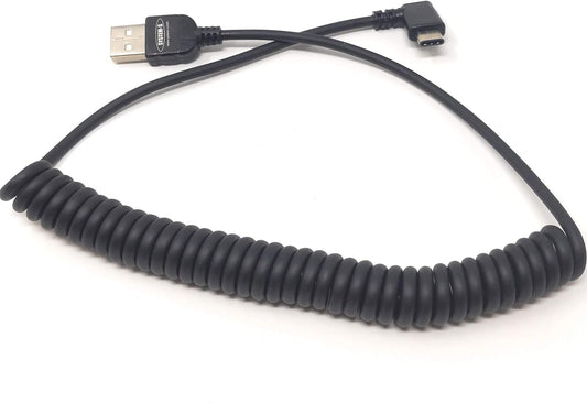 System-S USB C 3.1 í USB A hornlaga spíralkapall 50 - 100 cm