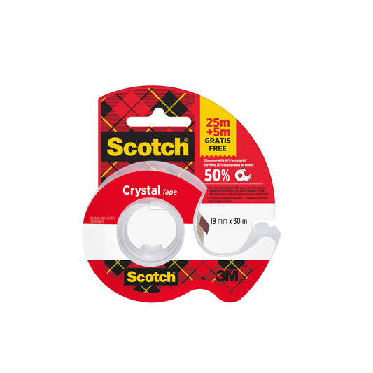 Scotch® Crystal Klebeband, 19mm x 25 m, 1 Rolle auf Handabroller/Packung + 5 m GRATIS | Packung (1 Rolle)