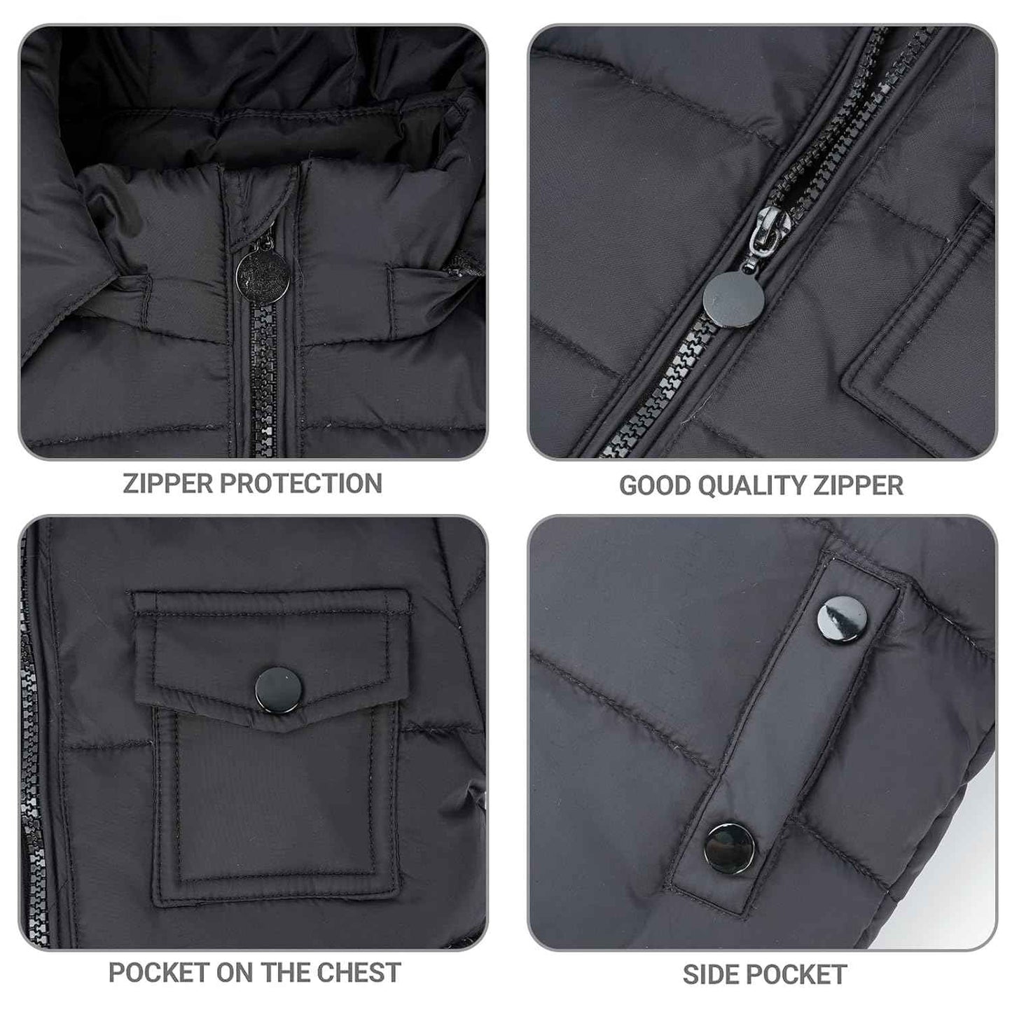 Barnadúnnjakki með hettu úr gervifeldi, fatasett fyrir stelpur og stráka, þykkur vetrarjakki + skíðabuxur, dúnbuxur, skíðagalli fyrir börn, svartur, 4-5 ára 