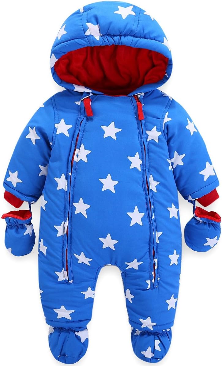 Baby Winter Overall with Hood, Snowsuits with Gloves and Booties, Girls' and Boys' Warm Clothing Set 