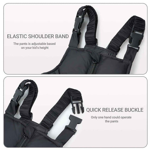 Barnadúnnjakki með hettu úr gervifeldi, fatasett fyrir stelpur og stráka, þykkur vetrarjakki + skíðabuxur, dúnbuxur, skíðagalli fyrir börn, svartur, 4-5 ára 