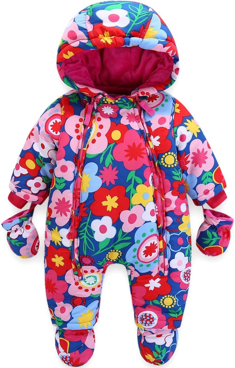Baby Winter Overall with Hood, Snowsuits with Gloves and Booties, Girls' and Boys' Warm Clothing Set 