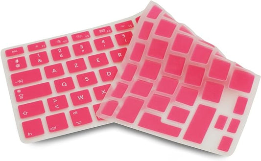 System-S sílikonlyklaborðshlíf AZERTY franskt lyklaborðshlíf fyrir MacBook Pro 13 tommu 15 tommu 17 tommu iMac MacBook Air 13 tommu í bleiku