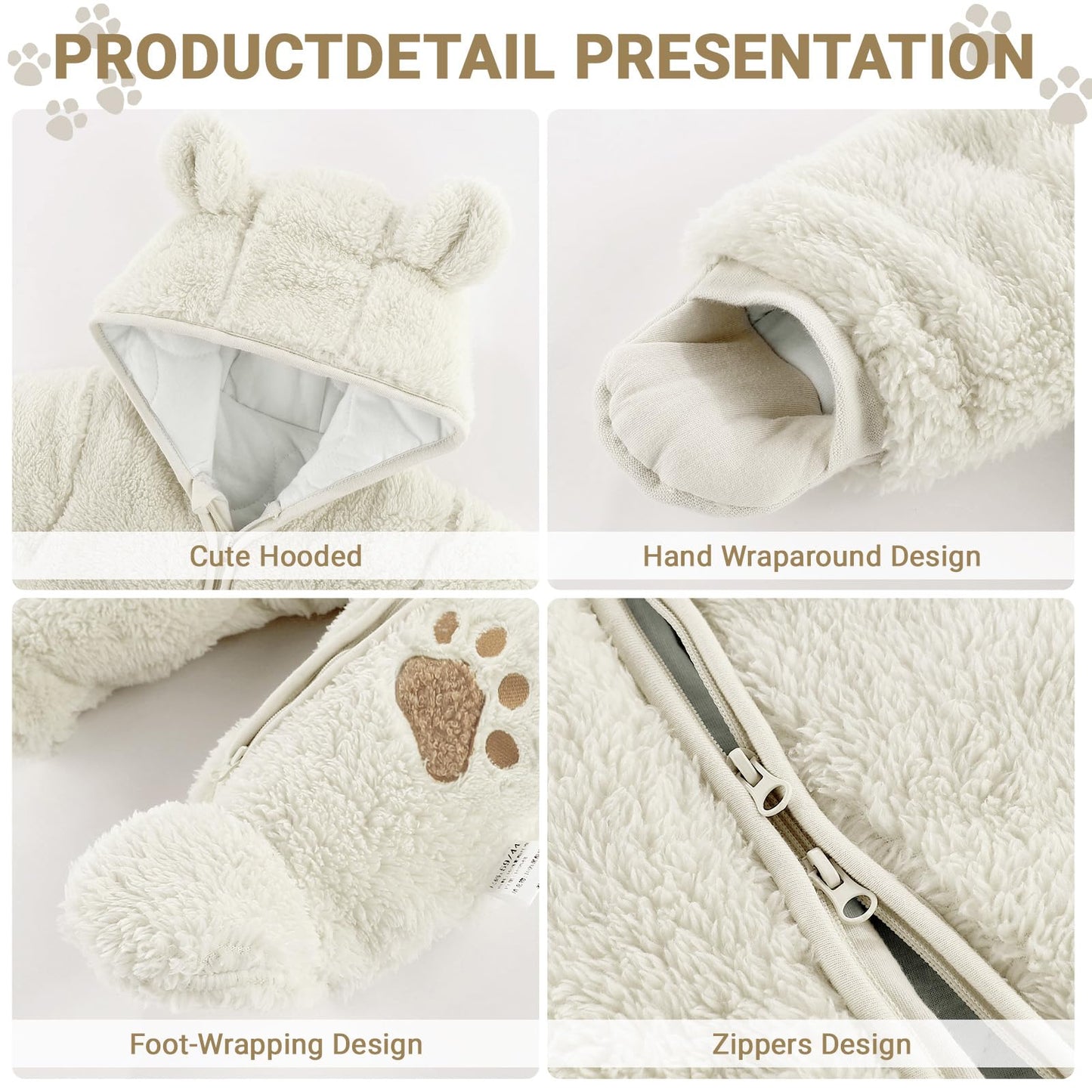 Barnasnjógallar Vetrargallar með hettu úr flís, hlýir gallar fyrir stelpur og stráka - Stærð 0-3 mánaða (59 cm), gulur 