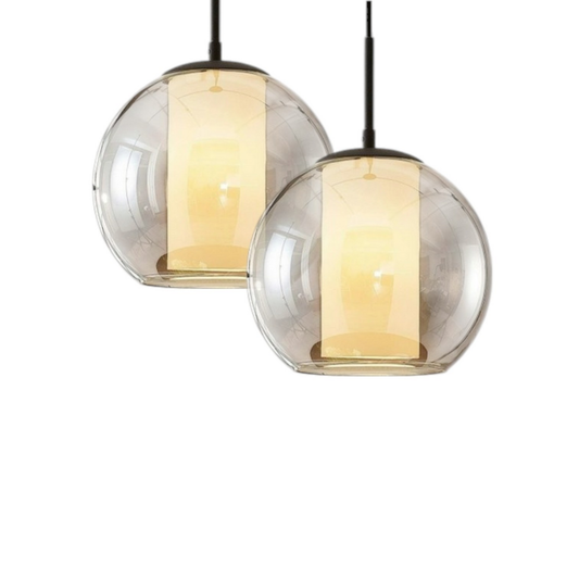 B-Ware Lindby Yela Glas Pendelleuchte Hängeleuchte Lampe Deckenlampe Rauchgrau 2 Stück