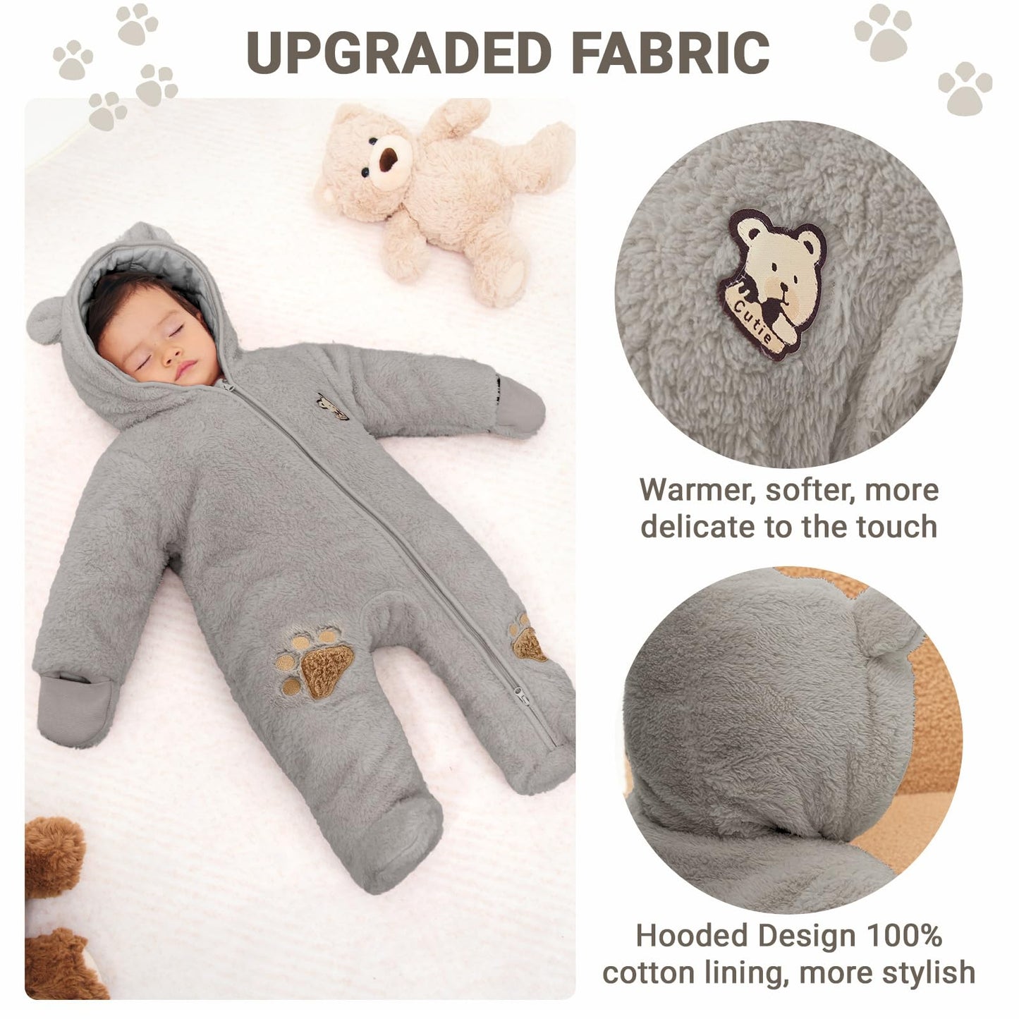 Barnasnjógallar Vetrargallar með hettu úr flís, hlýir gallar fyrir stelpur og stráka - Stærð 0-3 mánaða (59 cm), gulur 