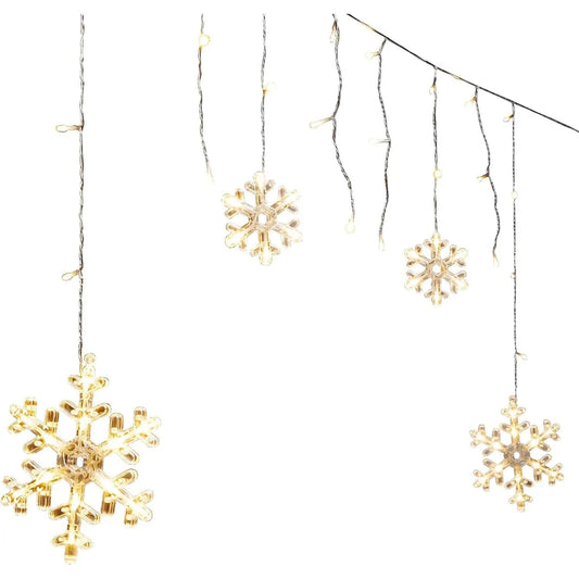 Lichterkette Lichtervorhang Schneeflocke LED Batterie Timer 210 cm Innen - außen