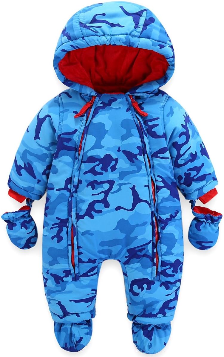 Baby Winter Overall with Hood, Snowsuits with Gloves and Booties, Girls' and Boys' Warm Clothing Set 