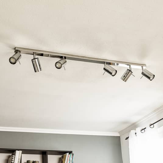 B-grade Euluna ceiling spotlight, round, chrome, six-light linear 