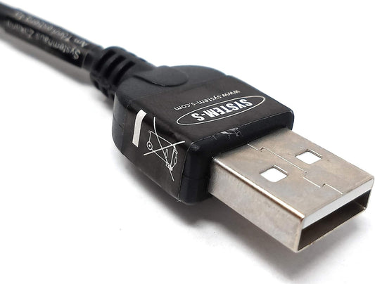 System-S 140 cm USB 2.0 snúra fyrir USB-A í USB Mini-B 5 pinna tengi með 90 gráðum vinstra megin.