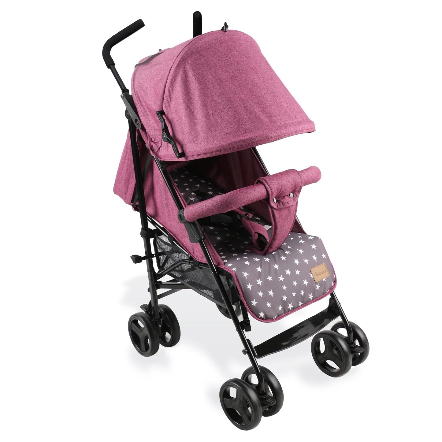 Bemesu ferðavagn með 360° snúningshjólum, vagn með 5 punkta beisli, vagn með 360° stillanlegri akstursstefnu, samanbrjótanlegur vagn allt að 15 kg, 0-3 ára, fjólublár