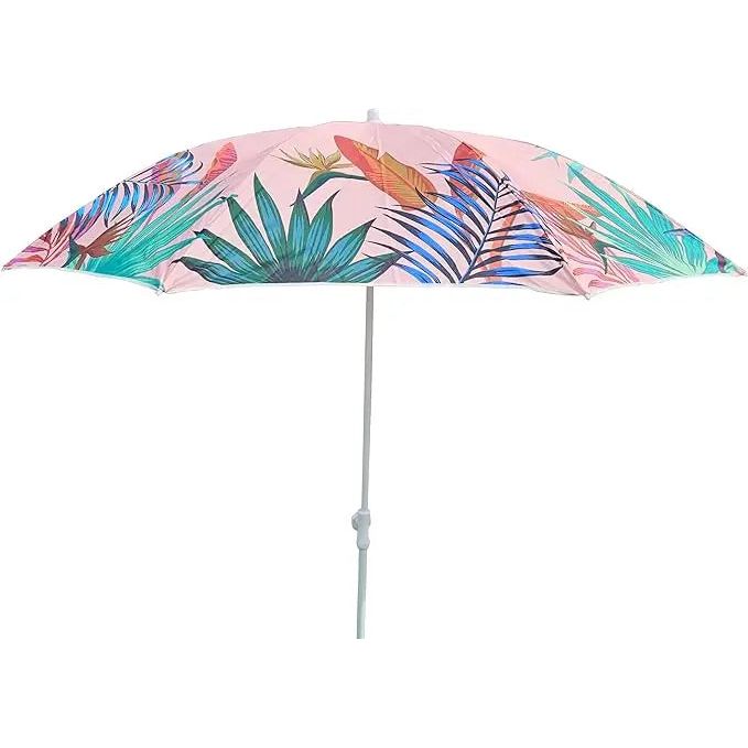 Sonnenschirm rosa mit tropischen Blättern UV-Schutz UPF 40+ Strandschirm Ø 155