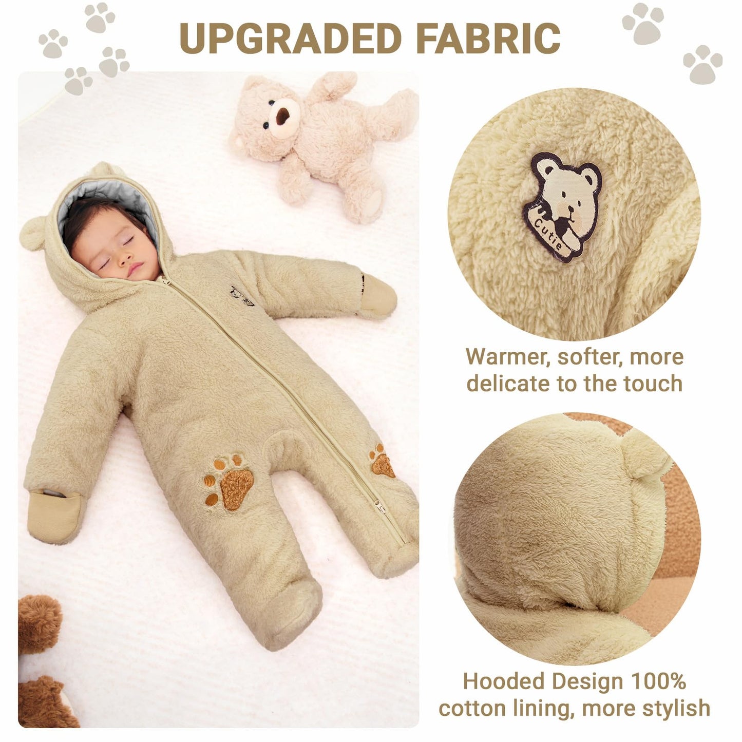 Barnasnjógallar Vetrargallar með hettu úr flís, hlýir gallar fyrir stelpur og stráka - Stærð 0-3 mánaða (59 cm), gulur 