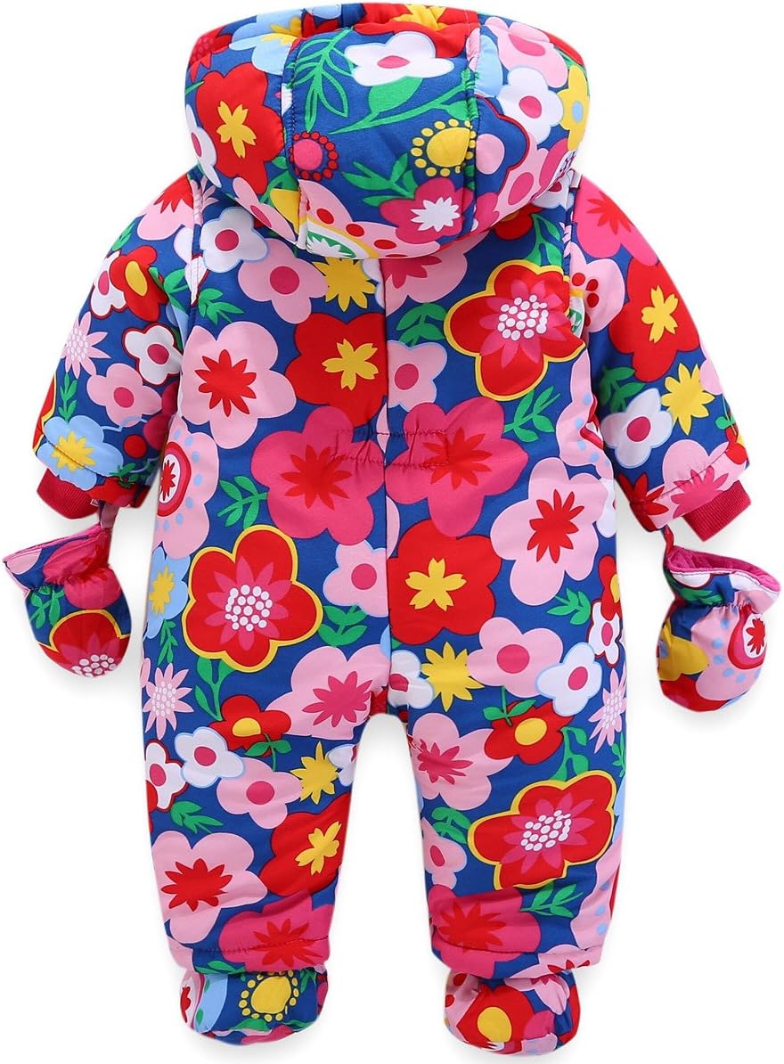 Baby Winter Overall with Hood, Snowsuits with Gloves and Booties, Girls' and Boys' Warm Clothing Set 