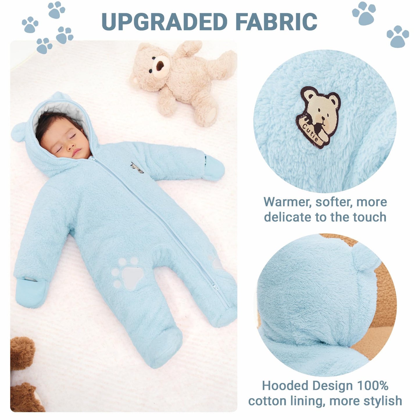 Barnasnjógallar Vetrargallar með hettu úr flís, hlýir gallar fyrir stelpur og stráka - Stærð 0-3 mánaða (59 cm), gulur 