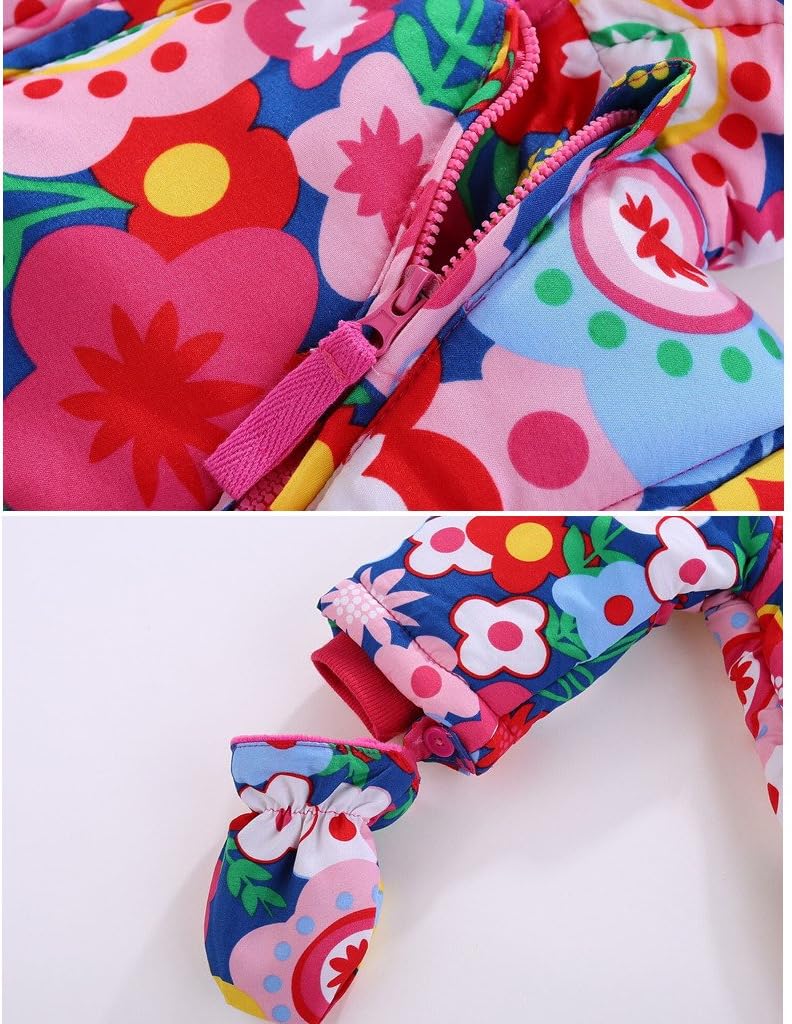 Baby Winter Overall with Hood, Snowsuits with Gloves and Booties, Girls' and Boys' Warm Clothing Set 