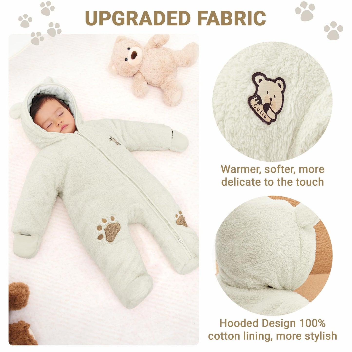 Barnasnjógallar Vetrargallar með hettu úr flís, hlýir gallar fyrir stelpur og stráka - Stærð 0-3 mánaða (59 cm), gulur 