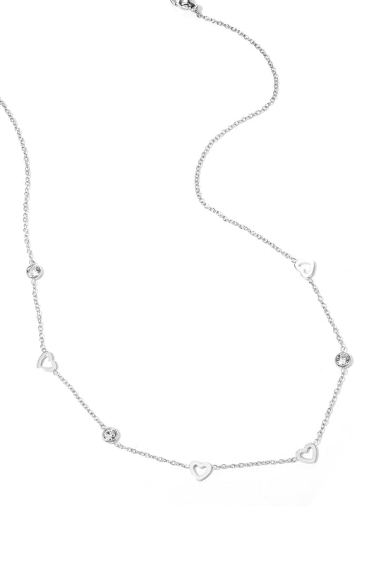 Halskette mit Herz- und Diamantanhängern - Edelstahl