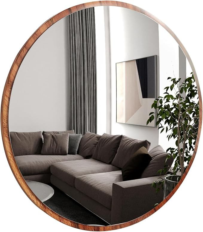 B-flokks Gozos Obejo veggspegill, kringlóttur tréspegill, 78x78x3 cm, nútímalegur