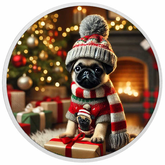 Cozy Christmas Pug 1oz Silver Coloured Coin