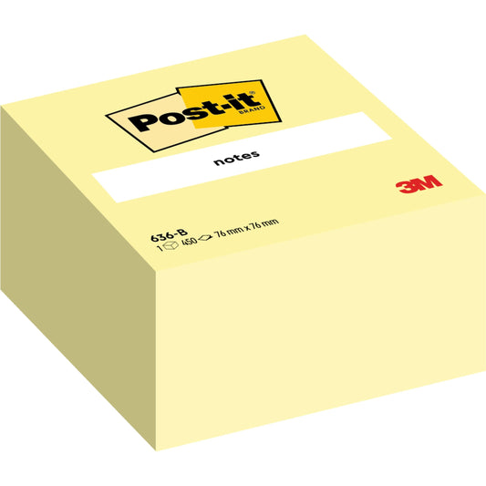 Post-it® Notes Würfel 636-B, Gelb, 76 mm x 76 mm, 450 Blatt/Block, 1 Block/Packung, 100% PEFC, SGSCH-PEFC-COC-110078 | Packung (1 Stück)