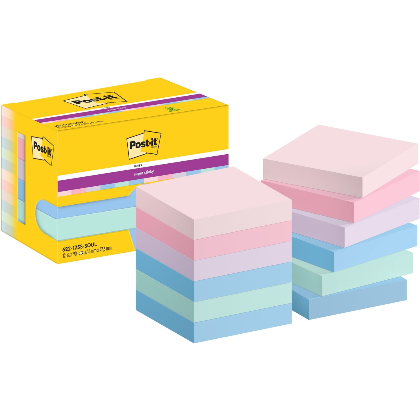 Post-it® Super Sticky Notes, 47,6 mm x 47,6 mm, 90 Blatt/Block, 100% PEFC