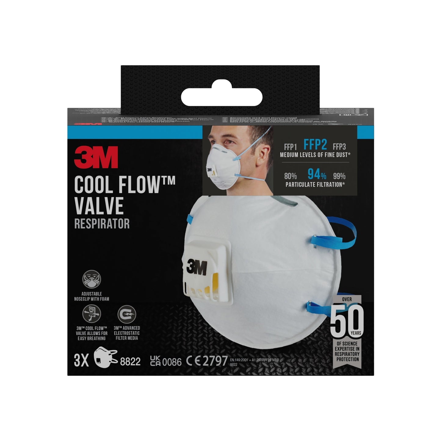 3M™ Cool Flow™ Partikelmaske 8822, FFP2, mit Ventil