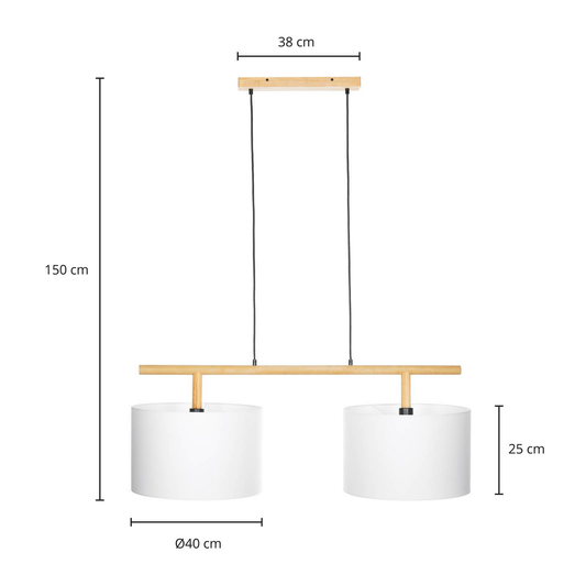 B-grade Lindby Chava pendant light, ceiling lamp, light fixture, two-light, E27, white, wood, 735