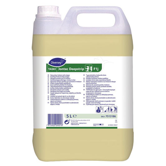 TASKI Jontec Deepstrip, Lösungsmittelhaltiger Grundreiniger speziell für Linoleumböden, sehr wirkungsvoll | Kanister (5 l)
