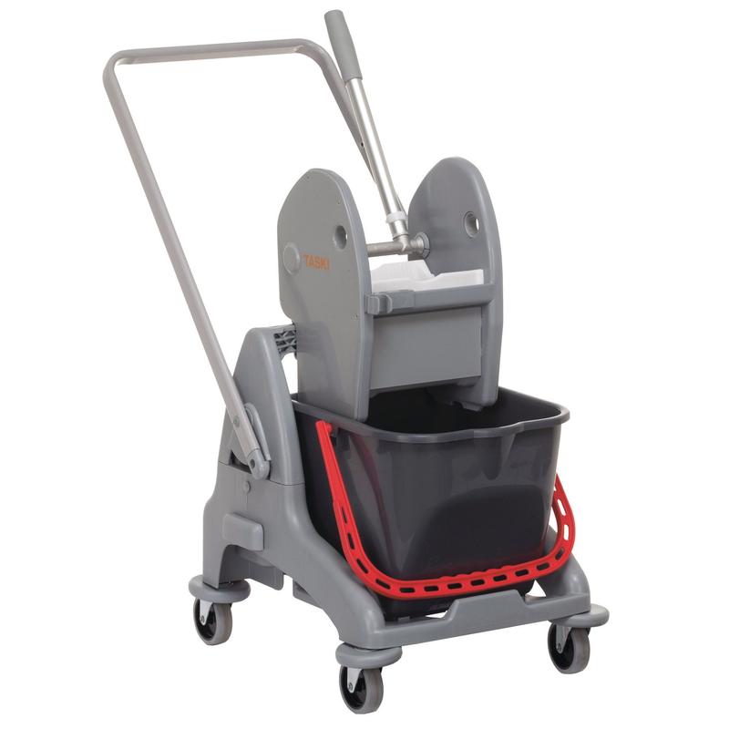 TASKI Duo Mop Eineimer- System, Mit einem Eimer à 15 l rot, Fahrgestell, Deichsel und Presse | Packung (1 Stück)