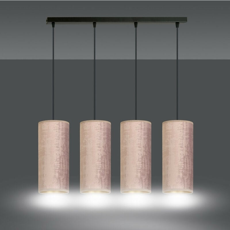 B-lager Emibig Lighting hengilampi Joni hengilampi úr textíl, 4 fl. á lengd, rósagylltur