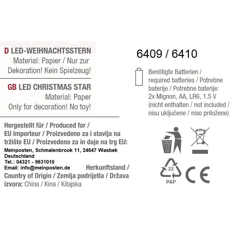 Weihnachtsstern Ø 43 cm Papier-Stern LED Weihnachtsbeleuchtung deko Rot