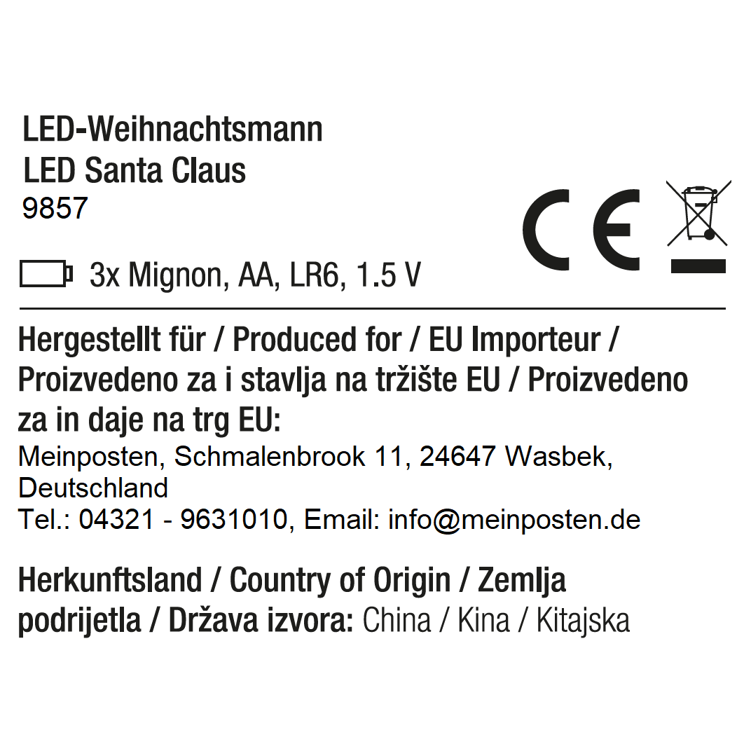 Weihnachtsmann LED Schal & Mütze Beleuchtung warmweiß Höhe 25 cm