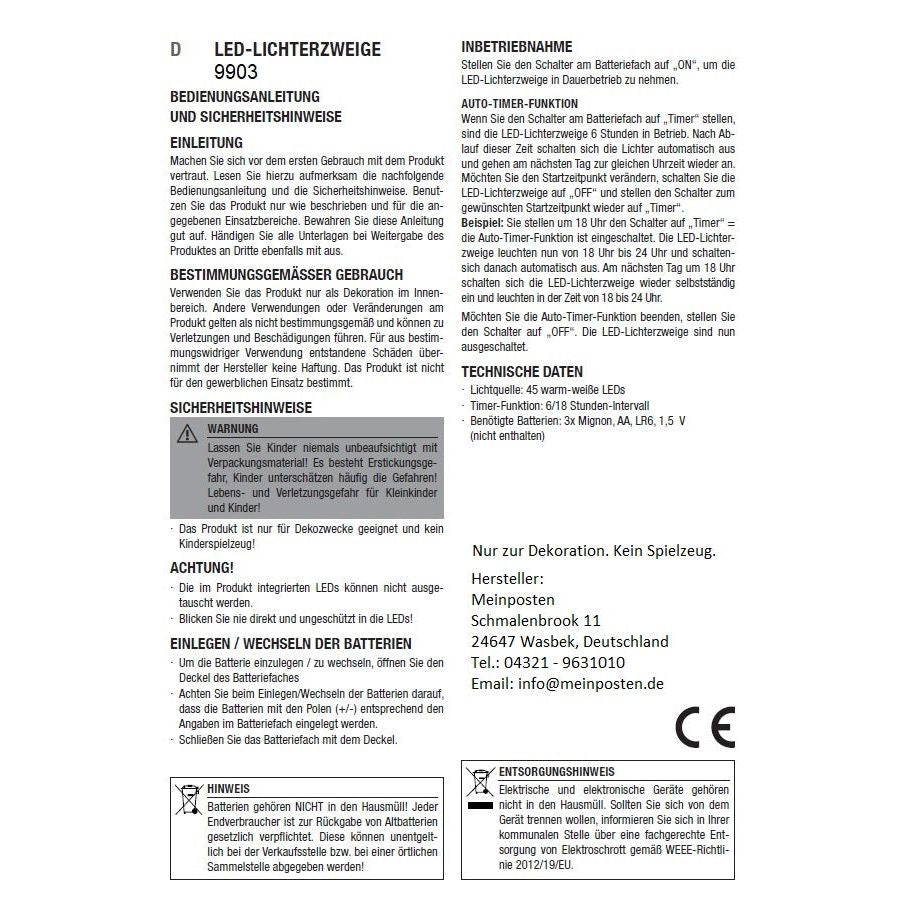 Lichterzweige LED warmweiß Weide Lichterkette Lichterzweig Timer Höhe 100 cm