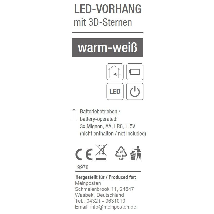 Sternenvorhang Sternvorhang LED warmweiß Lichtervorhang Lichterkette 120x160 cm