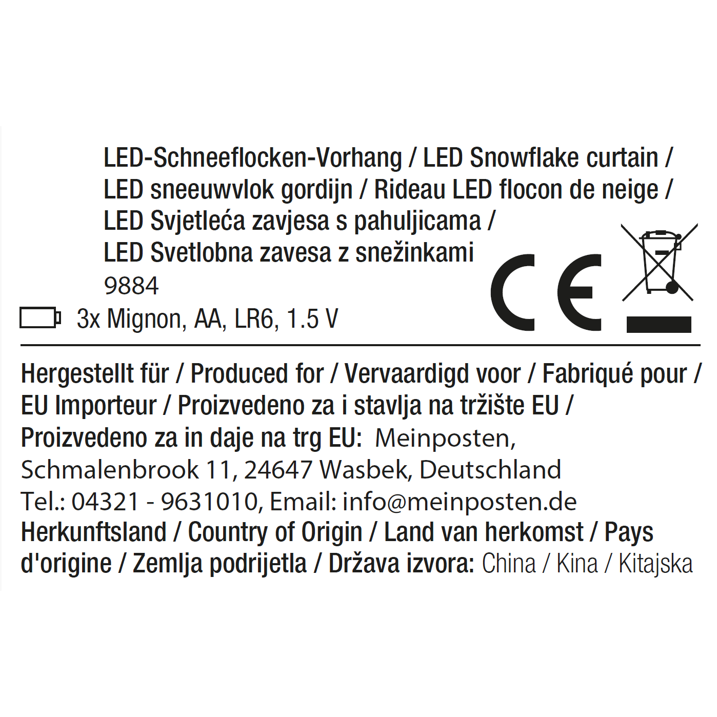 Lichterkette Lichtervorhang Schneeflocke LED Batterie Timer 210 cm Innen - außen