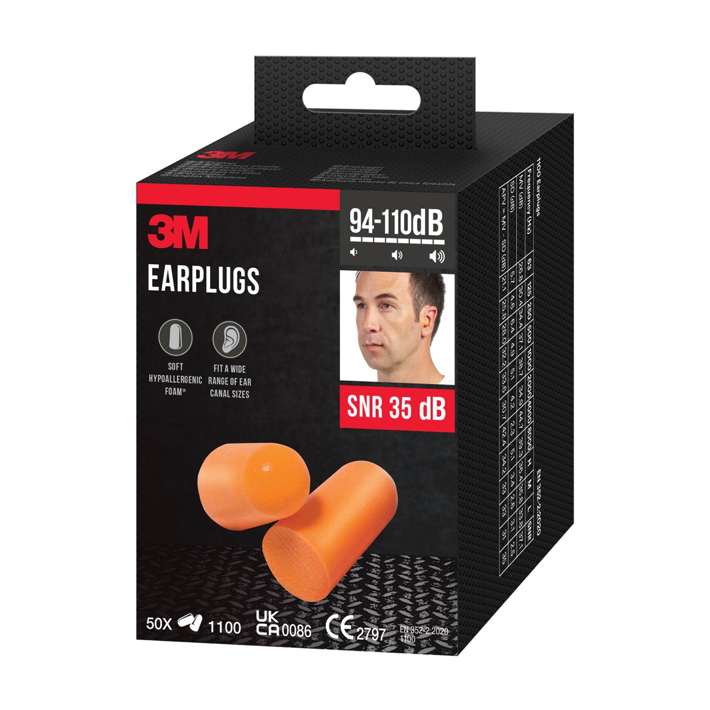 3M™ Gehörschutzstöpsel 1100, Weichschaum, SNR-Wert 35 dB, Orange