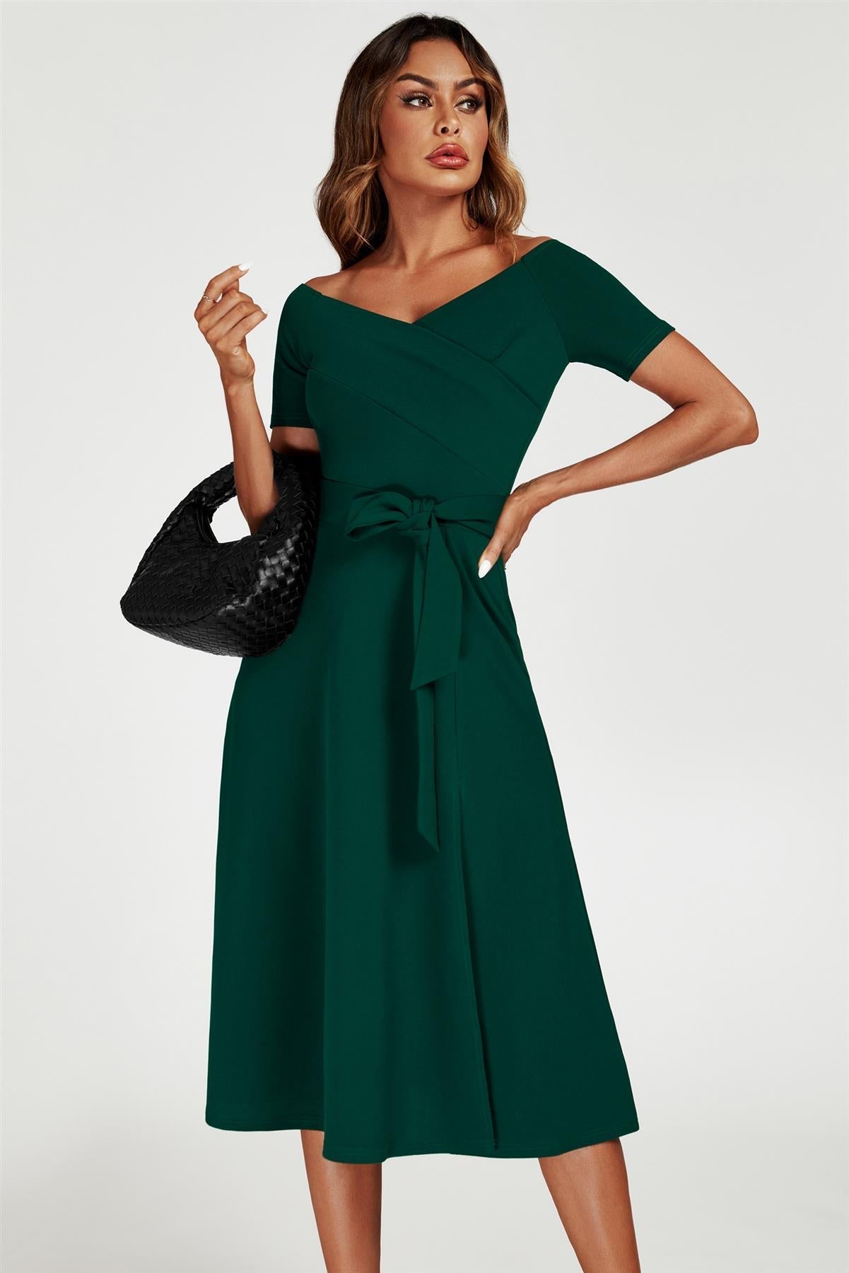 Bardot Midi Dress In Green